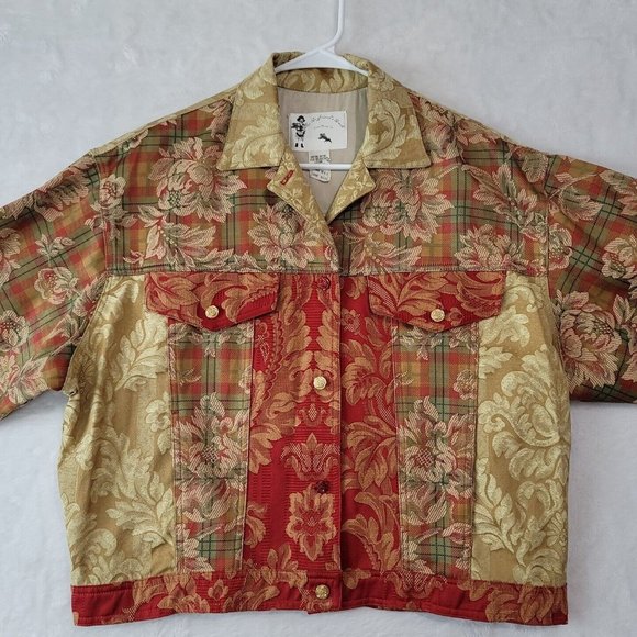 Vtg My Boyfriends Back Womens Denim Jacket Floral Patchwork Pattern Rose Buttons - Picture 5 of 16